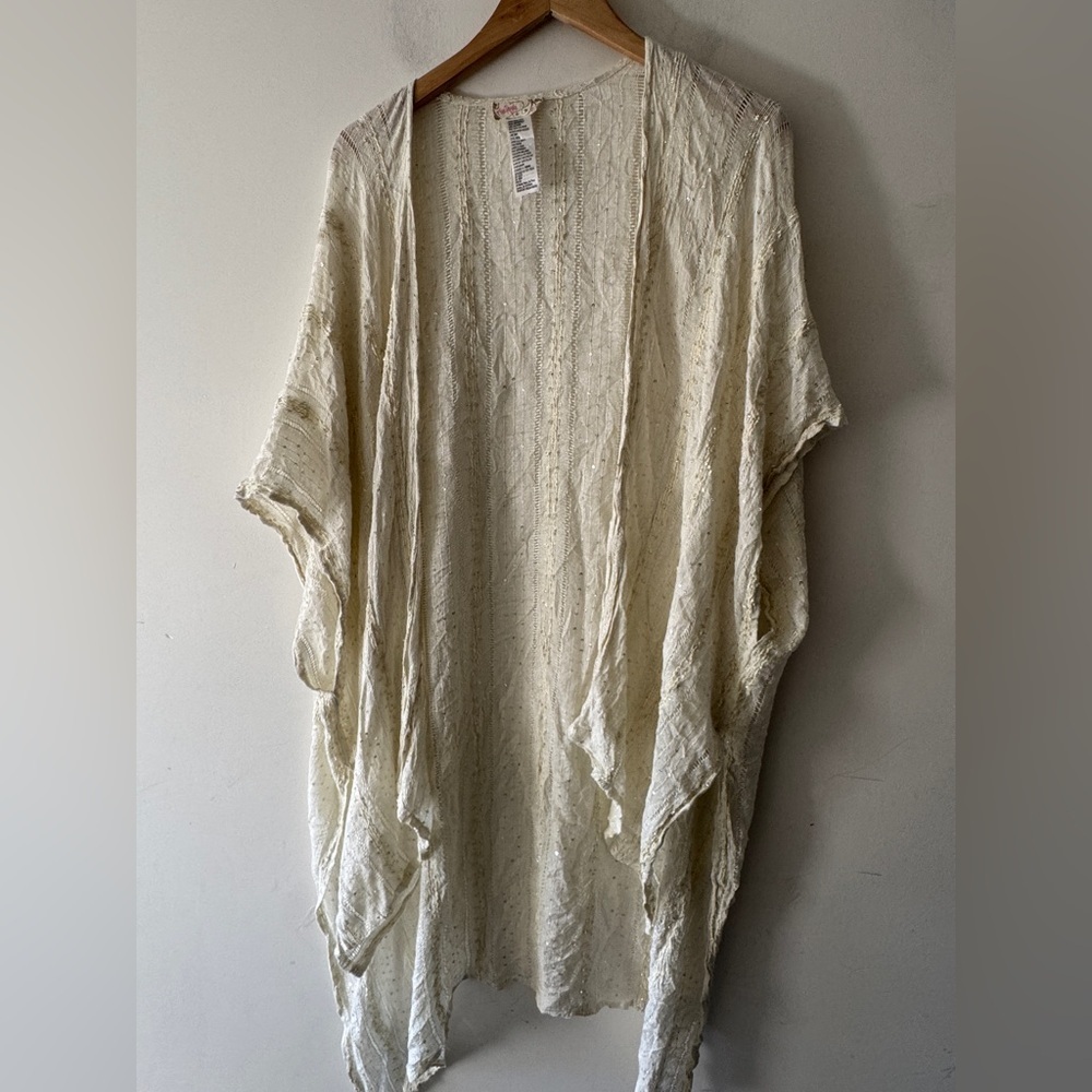Free People Vintage Y2K Tag Ivory Sequin Kimono‎ Style Cardigan Boho